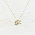 Sterling Silver Gold Plated CZ Moon, Star, and Disc Necklace