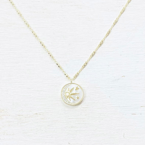 Sterling Silver Gold Plated Moon and Star Pendant Necklace