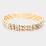 Fashion Gold Tone 4 Row Rhinestone Cuff