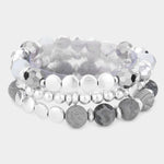 Fashion Silver Tone 3 Piece Stretch Bracelet Set
