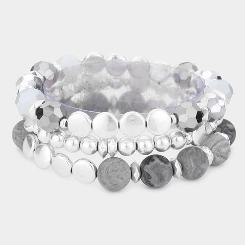 Fashion Silver Tone 3 Piece Stretch Bracelet Set