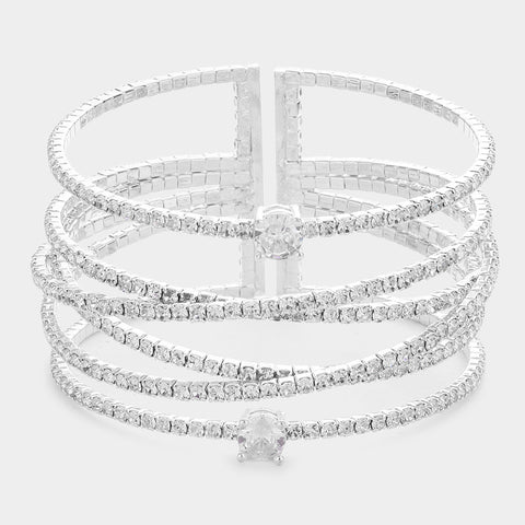 Fashion Silver Tone Rhinestone Cuff Bracelet