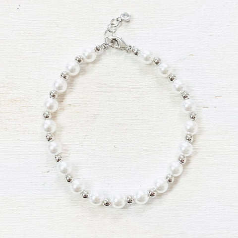 Fashion Silver Tone Pearl Bracelet