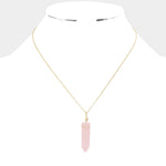 Fashion Gold Tone Pink Stone Necklace