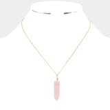 Fashion Gold Tone Pink Stone Necklace