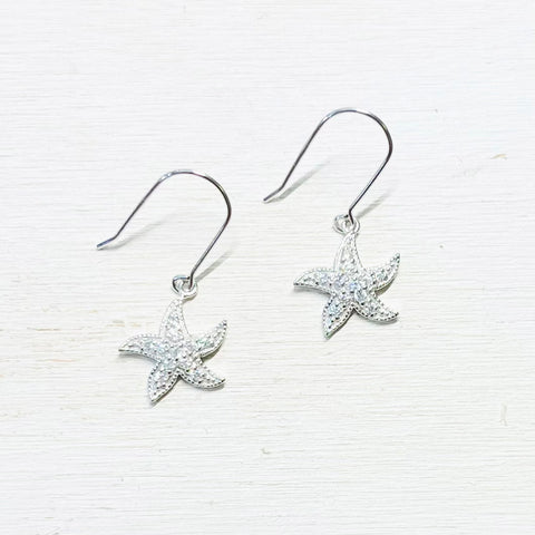 Sterling Silver CZ Starfish Dangle Earrings