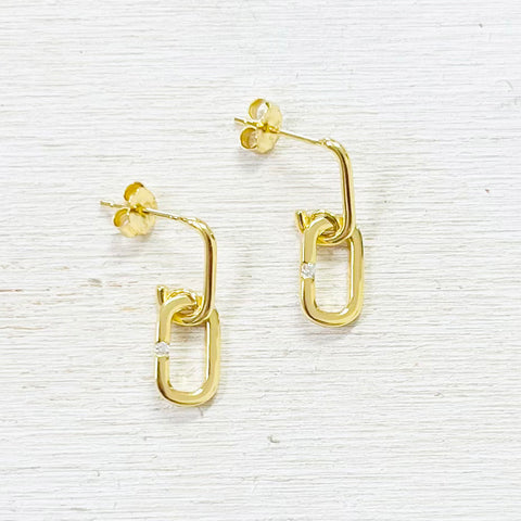 Sterling Silver Gold Plated Link Dangle Earrings