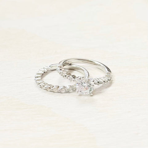 Sterling Silver CZ 2 Pc Engagement Style Ring Set