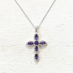 Estate Sterling Silver Cross with Purple Stones