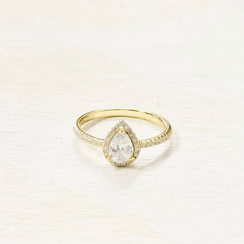 Sterling Silver Gold Plated CZ Teardrop Ring