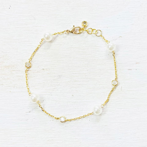 Fashion Gold Tone CZ and Pearl Bracelet