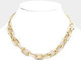 Fashion Gold Tone White Enamel Chunky Link Necklace