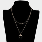 Fashion Gold Tone Double Horn Layered Necklace