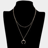 Fashion Gold Tone Double Horn Layered Necklace