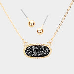 Fashion Gold Tone Black Druzy Necklace Set