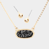 Fashion Gold Tone Black Druzy Necklace Set