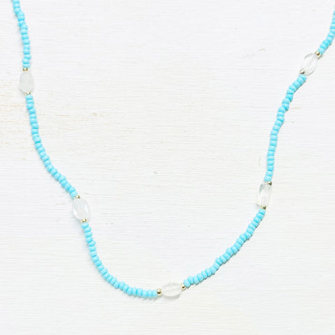 Fashion Blue and Clear Stone Beaded Necklace