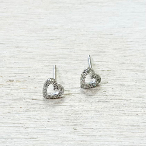 Sterling Silver CZ Heart Studs