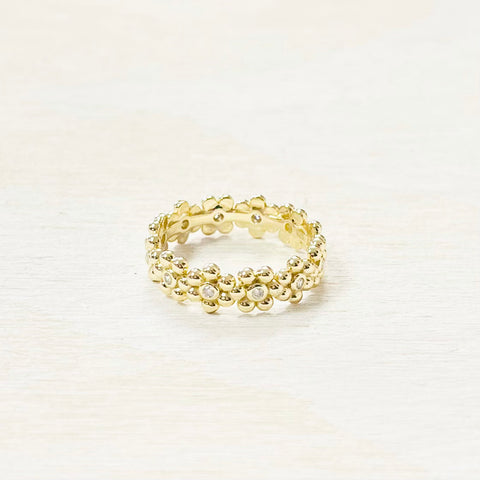 Sterling Silver Gold Plated CZ Flower Ring