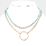 Fashion Gold Tone and Turquoise 2 Pc Necklace Set
