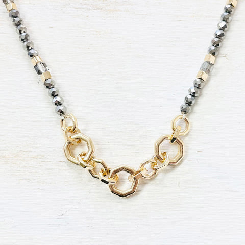Fashion Gold Tone Grey Beaded Necklace
