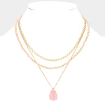 Fashion Layered Pink Teardrop Necklace