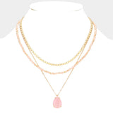 Fashion Layered Pink Teardrop Necklace