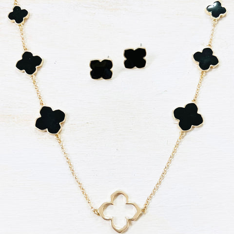 Fashion Gold Tone and Black Long Necklace Set