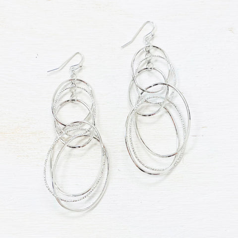 Fashion Silver Tone Multi Layered Oval Earrings