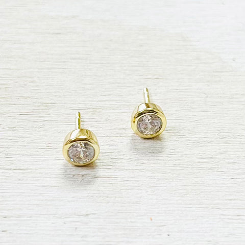 Sterling Silver Gold Plated CZ Bezel Studs