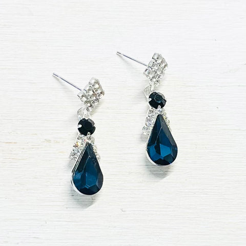 Fashion Silver Tone Blue Teardrop Earrings