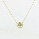Sterling Silver Gold Plated CZ Tree of Life Necklace
