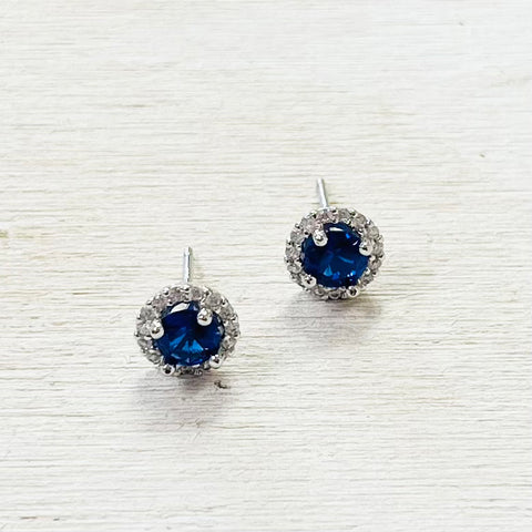Sterling Silver CZ Blue Studs