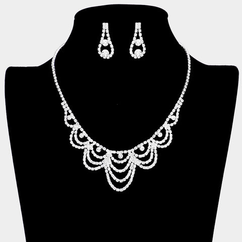 Fashion Silver Tone Draped Rhinestone Necklace Set