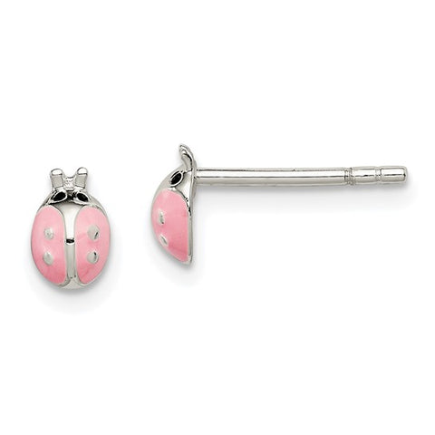 Sterling Silver Children’s Pink Ladybug Earrings