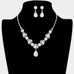 Fashion Silver Tone CZ Teardrop Necklace Set