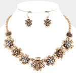 Fashion Two Tone Flower Bee Necklace Set