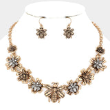 Fashion Two Tone Flower Bee Necklace Set
