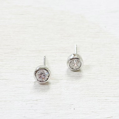 Sterling Silver CZ Bezel Studs