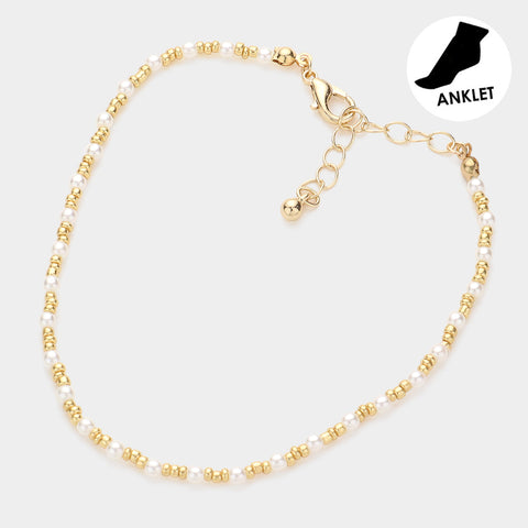 Fashion Gold Tone Pearl Anklet