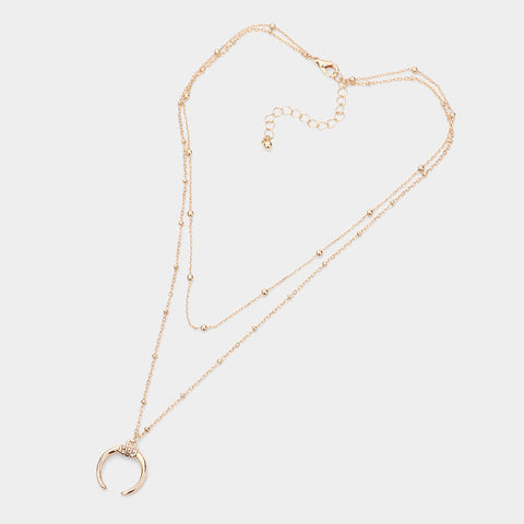 Fashion Gold Tone Double Horn Layered Necklace