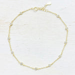 Sterling Silver Gold Plated CZ Station Anklet