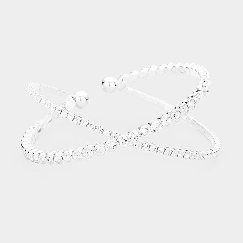 Fashion Silver Tone Criss-Cross Rhinestone Cuff