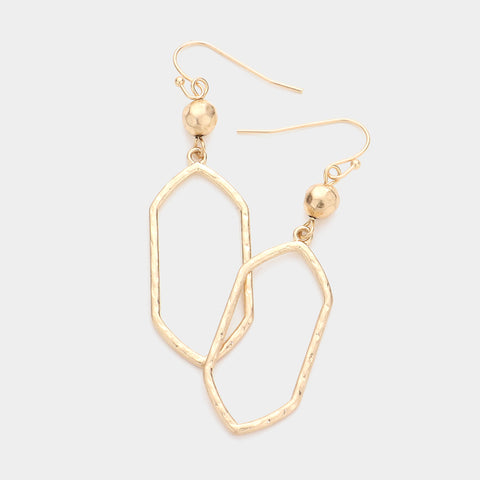Fashion Gold Tone Hexagon Dangle Earrings