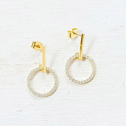 Fashion Gold Tone CZ Circle Drop Earrings