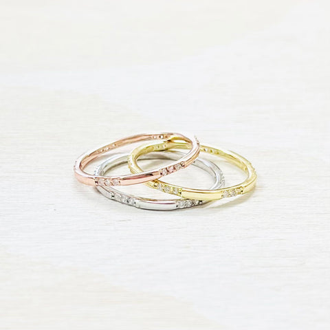 Sterling Silver CZ Tri Color 3 Ring Stack