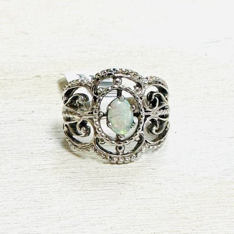 Sterling Silver Estate Ring with Center Opal Stone