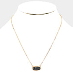 Fashion Gold Tone Black Druzy Necklace Set
