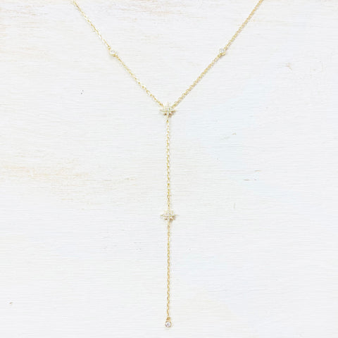 Sterling Silver CZ Gold Plated Y Chain Necklace
