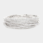 Fashion Silver Tone Rhinestone Stretch Bracelet Set of 12